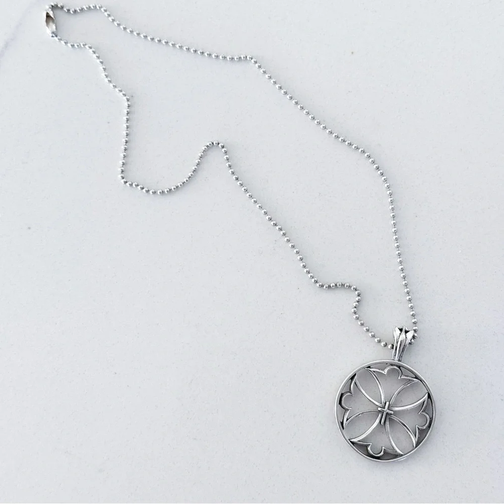 Solid Sterling Silver Cross Circle Outline Accent Necklace